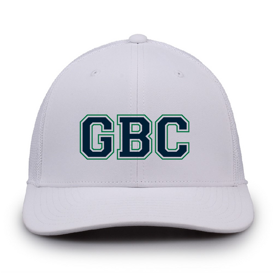 White Everyday Trucker Hat with embroidered GBC